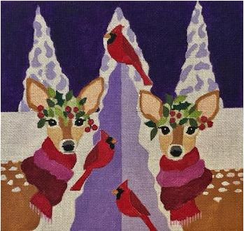 click here to view larger image of Fawns and Cardinals (hand painted canvases)