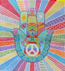 click here to view larger image of HAMSA - Peace with Border (hand painted canvases)