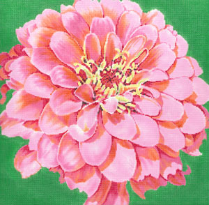 click here to view larger image of Cosmopolitan Zinnia/Green Background (hand painted canvases)