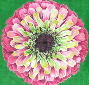 click here to view larger image of Grenadine Zinnia/Green Background (hand painted canvases)