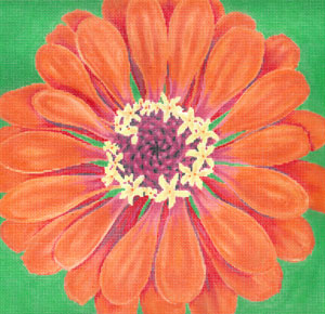 click here to view larger image of Dark Orange Zinnia/Green Background (hand painted canvases)
