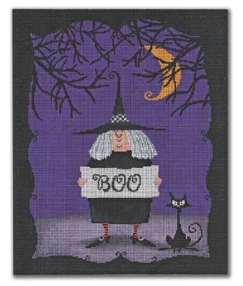 click here to view larger image of BOO - Witch w/Cat  (hand painted canvases)