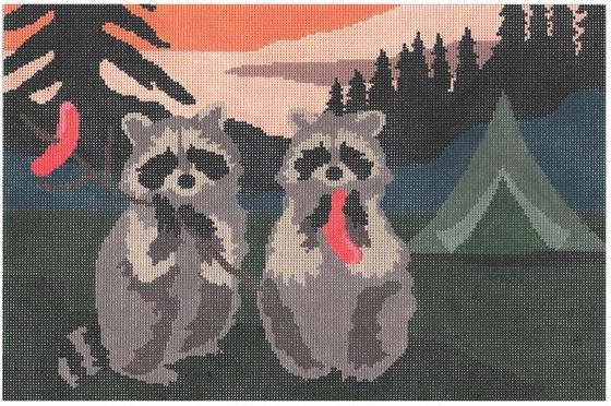 click here to view larger image of Camping Raccoons (hand painted canvases)