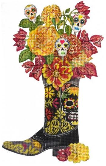 click here to view larger image of Day of the Dead Boot (hand painted canvases)