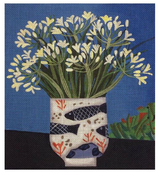 click here to view larger image of Agapanthus in Fish Pot (hand painted canvases)