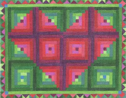 click here to view larger image of Log Cabin Heart Quilt (hand painted canvases)