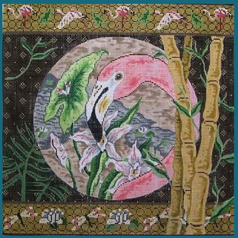click here to view larger image of Flamingo & Bamboo/ Dragonfly & Flamingos Borders (hand painted canvases)