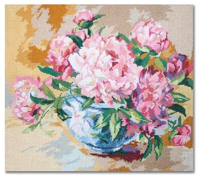 click here to view larger image of Peonies in Bowl  (hand painted canvases)