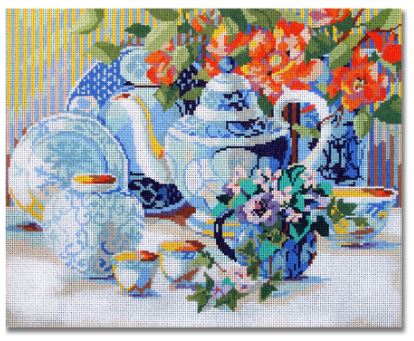 click here to view larger image of Blue & White Tea Time  (hand painted canvases)