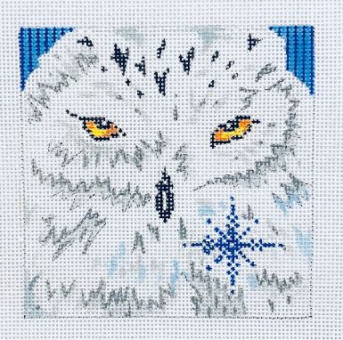 click here to view larger image of Snow Owl/ Blue Stripe Background (hand painted canvases)