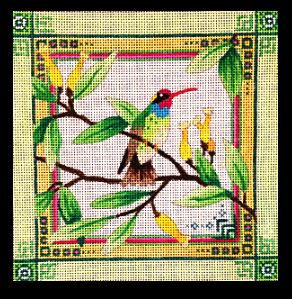 click here to view larger image of Hummingbird/ Lime Green Border (hand painted canvases)