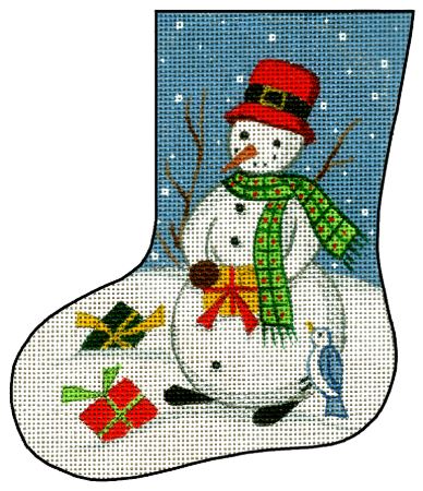 click here to view larger image of Mini Stocking - Snowman w/Package (hand painted canvases)
