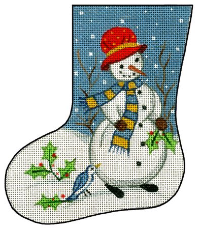 click here to view larger image of Mini Stocking - Snowman w/Holly (hand painted canvases)