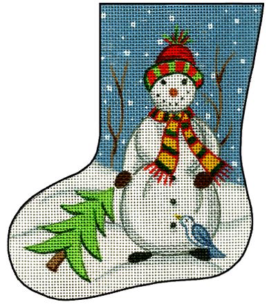 click here to view larger image of Mini Stocking - Snowman w/Tree (hand painted canvases)