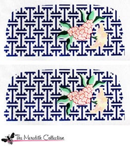 click here to view larger image of Adelaide Bag - Lattice with Flowers - Navy  (hand painted canvases)