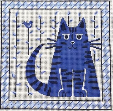 click here to view larger image of Blue and White Cat (hand painted canvases)