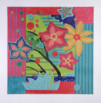 click here to view larger image of Pink Floral Collage Small - 18M w/Stitch Guide (hand painted canvases)