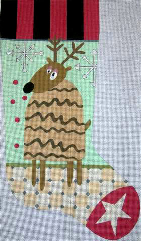 click here to view larger image of Reindeer Stocking (hand painted canvases)