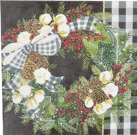 click here to view larger image of Gingham Bolls Wreath (hand painted canvases)