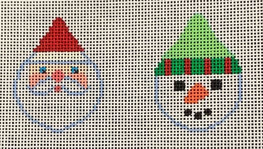 click here to view larger image of Santa/Snowman Faces Mini Ornaments in Red/Green (hand painted canvases)