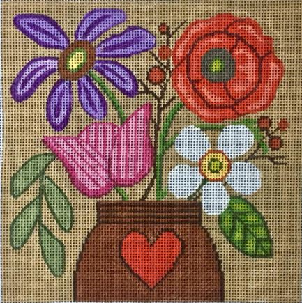 click here to view larger image of Flowers in Brown Vase (hand painted canvases)