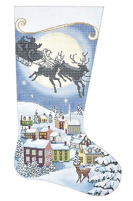 click here to view larger image of Night Before Christmas Stocking  (hand painted canvases)
