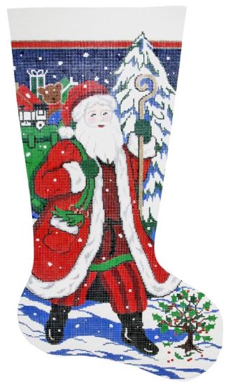 click here to view larger image of Santa On His Way Stocking (hand painted canvases)