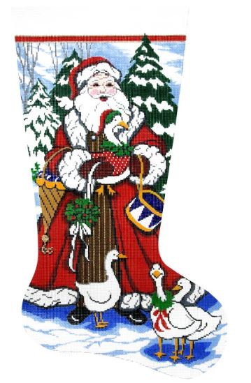 click here to view larger image of Santa with Geese Stocking (hand painted canvases)