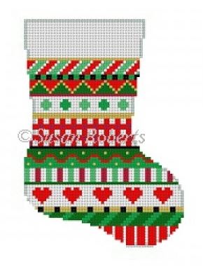 click here to view larger image of Heart Stripe Mini Stocking (hand painted canvases)