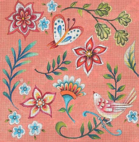 click here to view larger image of Folk Flower Pattern - Peach (hand painted canvases)