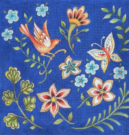 click here to view larger image of Folk Flower Pattern - Blue (hand painted canvases)