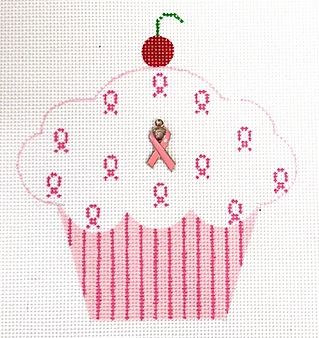 click here to view larger image of Pink Ribbon Cupcake - White (hand painted canvases)