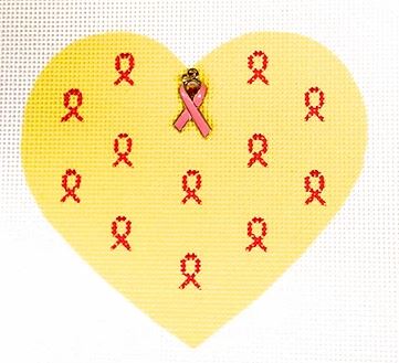click here to view larger image of Pink Ribbon Heart - Yellow (hand painted canvases)