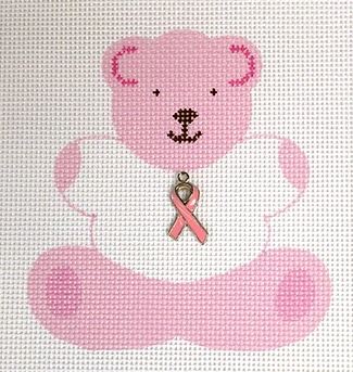 click here to view larger image of Pink Ribbon Teddy - Pink (hand painted canvases)