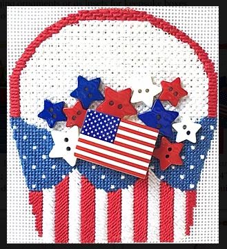 click here to view larger image of July 4th Stars and Flag Basket (hand painted canvases)