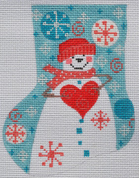 click here to view larger image of Heart Snowman Mini Stocking (hand painted canvases)