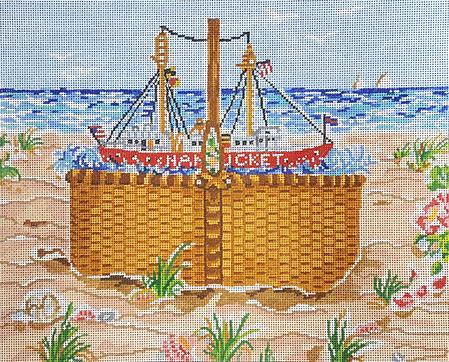 click here to view larger image of Nantucket Sailing Basket (hand painted canvases)