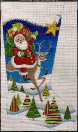 click here to view larger image of Santa on Reindeer Stocking (hand painted canvases)