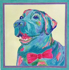 click here to view larger image of Blue Lab w/Pink Bow Tie (hand painted canvases 2)