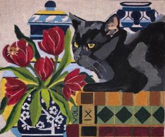 click here to view larger image of Cat and Mouse w/Ginger Jars (hand painted canvases)