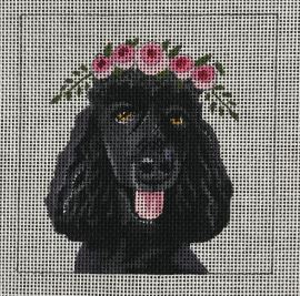 click here to view larger image of Black Poodle w/Floral Crown (hand painted canvases)