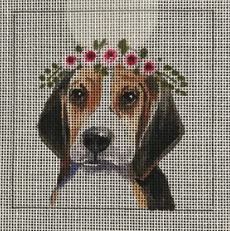 click here to view larger image of Beagle w/Floral Crown (hand painted canvases)
