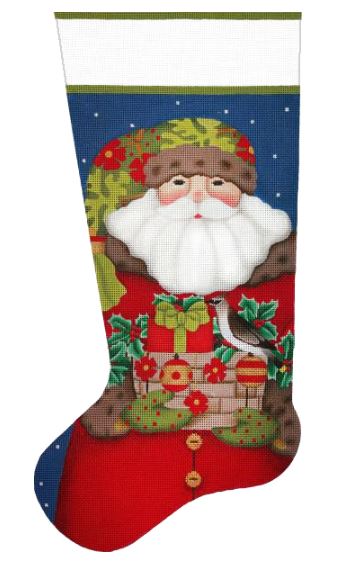 click here to view larger image of Forest Santa w/Bird Stocking (hand painted canvases)