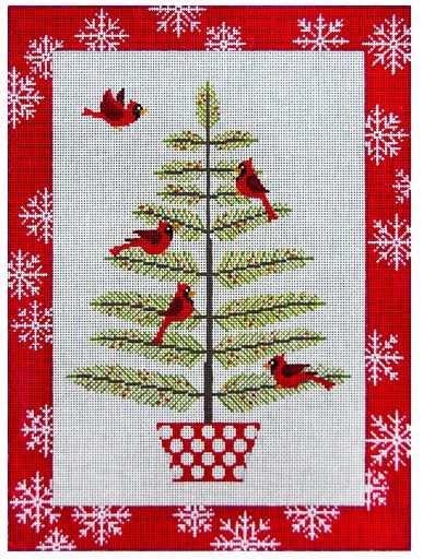 click here to view larger image of Cardinals in Pine Tree (hand painted canvases)