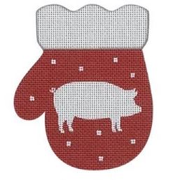 click here to view larger image of French Country Pig Mitten - Red/White (printed canvas)