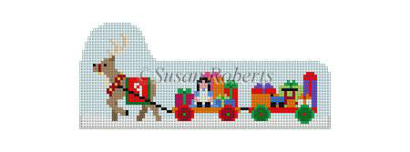 click here to view larger image of Santa Village - Prancer Pulling Toy Wagons (hand painted canvases)