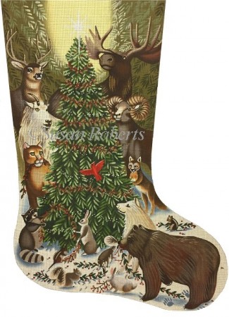 click here to view larger image of Woodland Animals Around Tree Stocking (hand painted canvases)