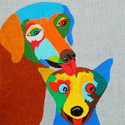 click here to view larger image of Dog 2 Friends on Gray 8x8 (hand painted canvases)