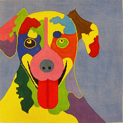 click here to view larger image of Dog - Big Tongue on Blue - 8x8 (hand painted canvases)