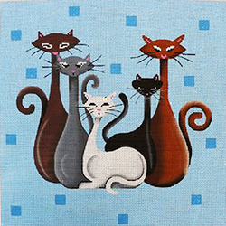 click here to view larger image of Cats Retro on Aqua (hand painted canvases)